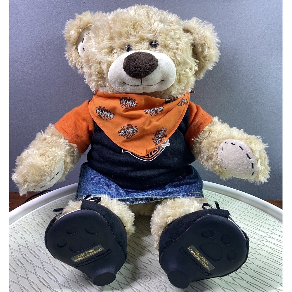 HARLEY DAVIDSON BUILD A BEAR PLUSH W/SCARF,JEAN SKIRT& SHIRT DOESNT TALK 17"TALL